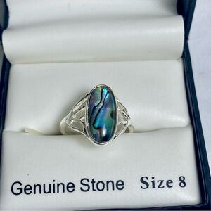 NEW DIRECTIONS Silver Tone Band Ring Abalone Shell Oval Multicolor Size 8